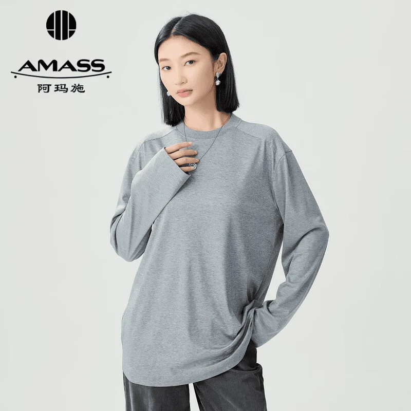 AMASS/阿玛施时尚经典简约气质基础百搭素面圆领长袖T恤女5301091