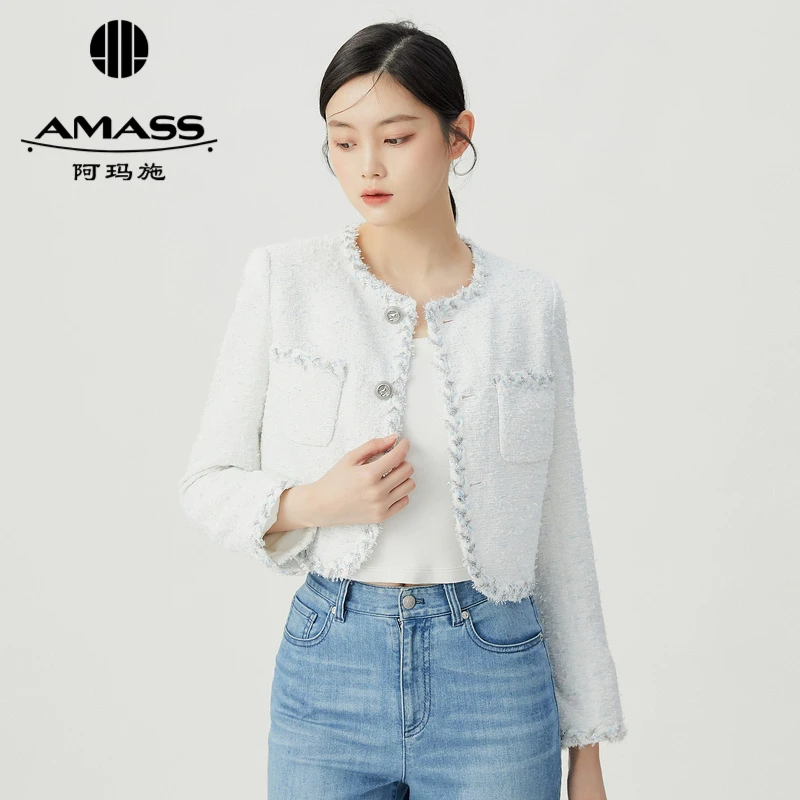 AMASS/阿玛施千金小香风百搭气质粗花呢圆领显瘦短外套女5400627