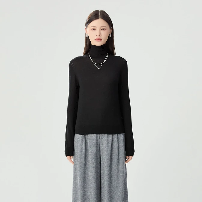 AMASS/阿玛施新款时尚基础百搭纯色无缝高领针织打底衫女-5399777