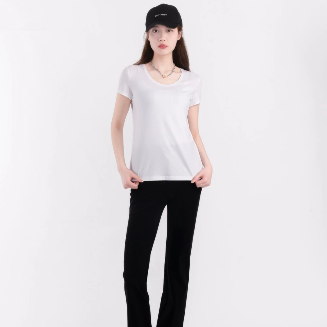 AMASS/阿玛施夏季白色简约休闲百搭修身圆领素面短袖T恤女5300426