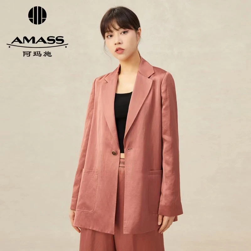 AMASS/阿玛施设计师时尚气质西装宽松质感V领直身女士西服5400664