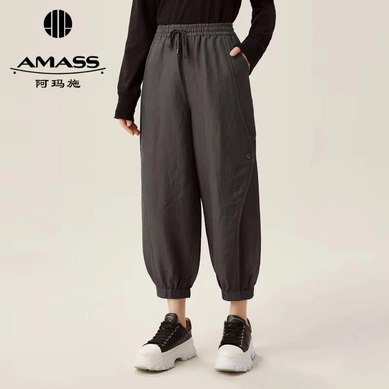 AMASS/阿玛施【休闲】松紧腰抽绳宽松阔腿收脚百搭休闲裤5100405