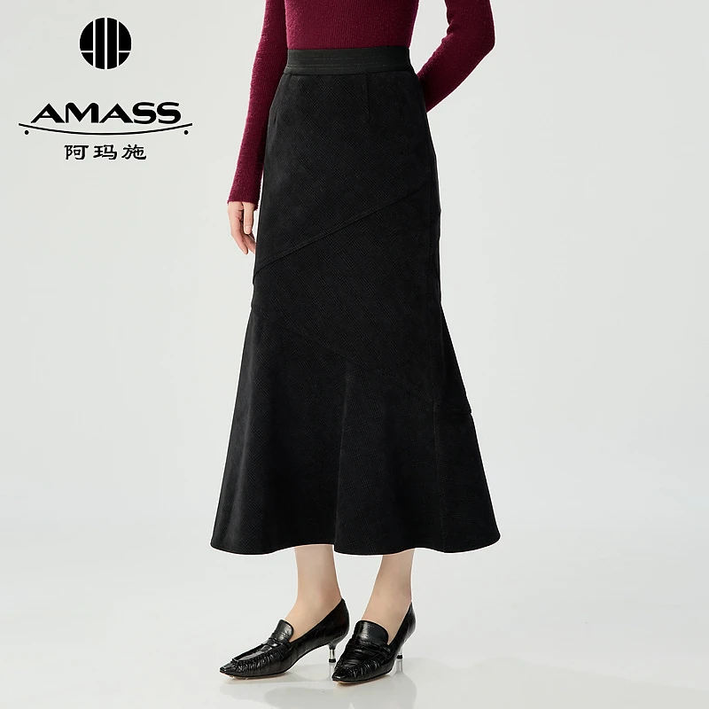 AMASS/阿玛施新款简约质感优雅显瘦百搭长款鱼尾半身裙女-5200433