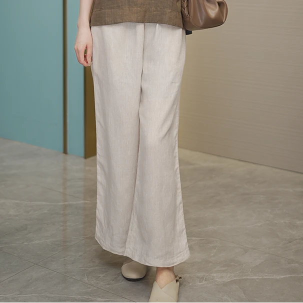 【时空集原创正品100%雨露亚麻 8039-1私人订制轻奢色织亚麻阔腿裤