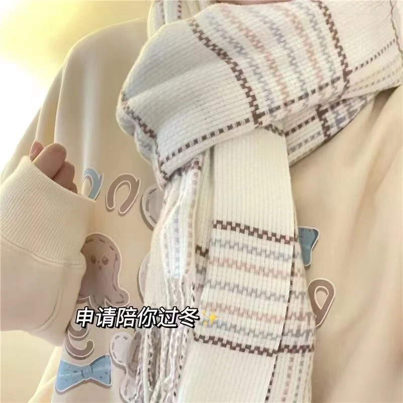 2023新款秋冬季仿羊绒格子保暖ins百搭情侣可爱围巾围脖女学生