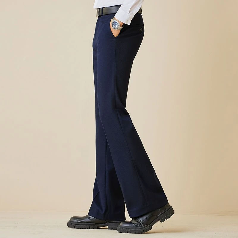 TEEMZI冬季加厚喇叭裤男青年修身垂顺阔腿西装裤商务休闲大脚男裤