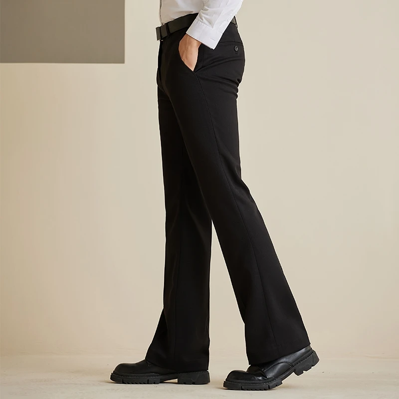 冬季厚款微喇叭裤男青年修身垂感阔腿大脚西装裤时尚休闲显瘦男裤