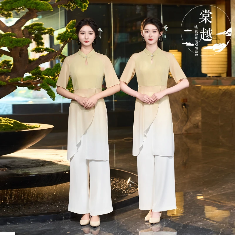 棠越采耳师复古工作服秋冬新款中式美容师足疗养生气质套装女3655