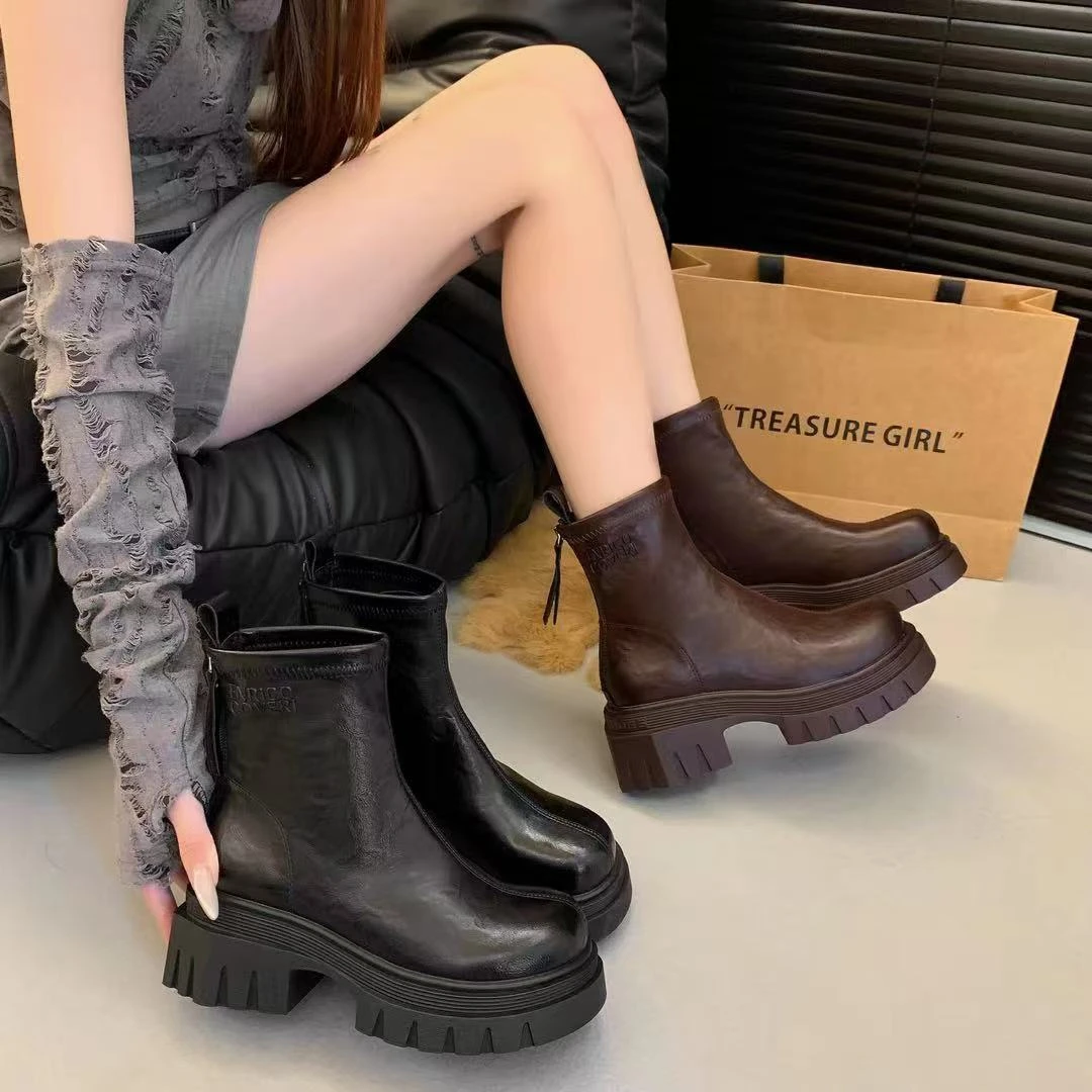 秋冬新款手抓纹真皮百搭马丁靴PL6696