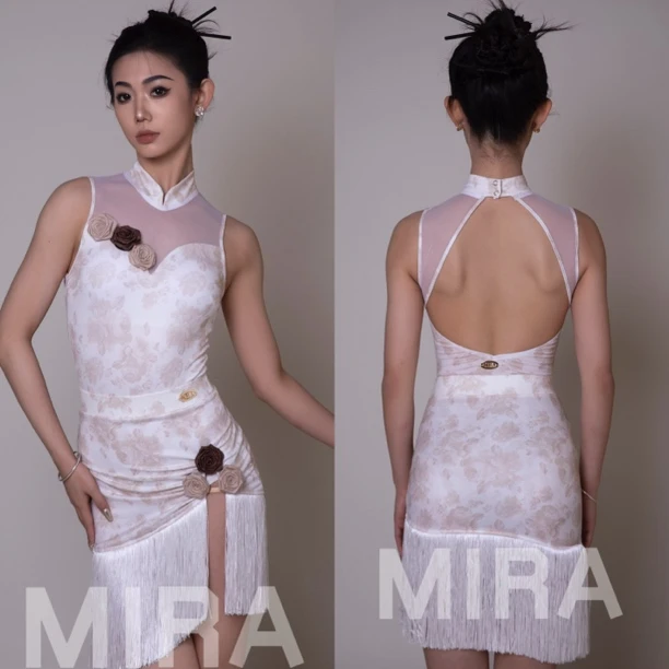 MIRA米拉舞服新中式拉丁套装分体夏季流苏裙国标舞专业练功服