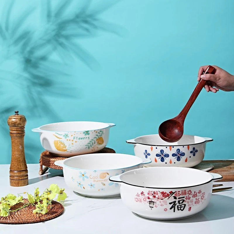 陶瓷防烫双耳大汤碗大号家用新款创意餐具沙拉泡面碗酸菜鱼大汤碗