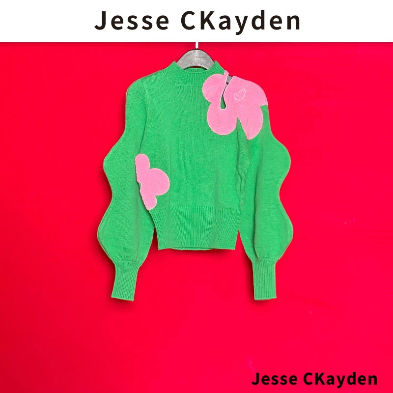 编号13 绿野仙踪 圆领长袖女士针织绣花小个子甜美上衣DP4648