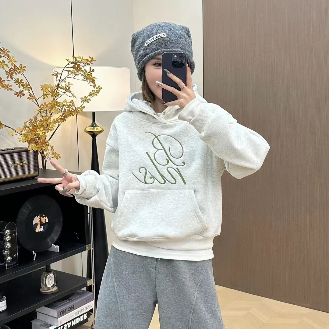 【北海道】抗静电加绒字母刺绣韩系连帽卫衣C112