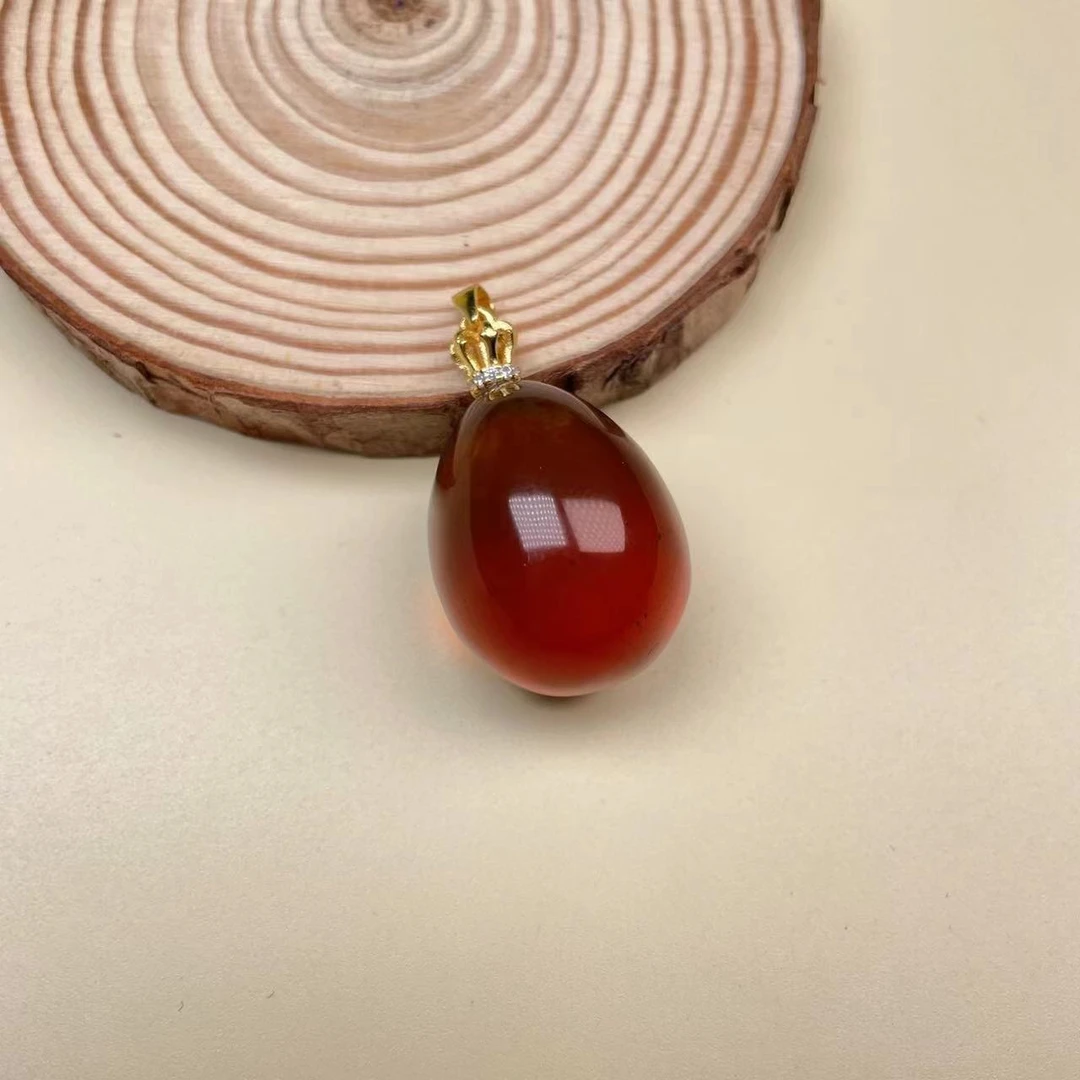 天然缅甸琥珀棕红925银镶嵌吊坠（多样式发其一）M82