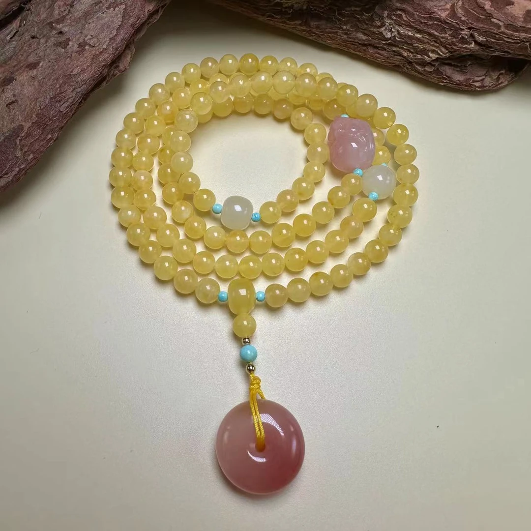 天然蜜蜡俄料鸡油黄6mm+DIY108项链（多样式发其一）L16