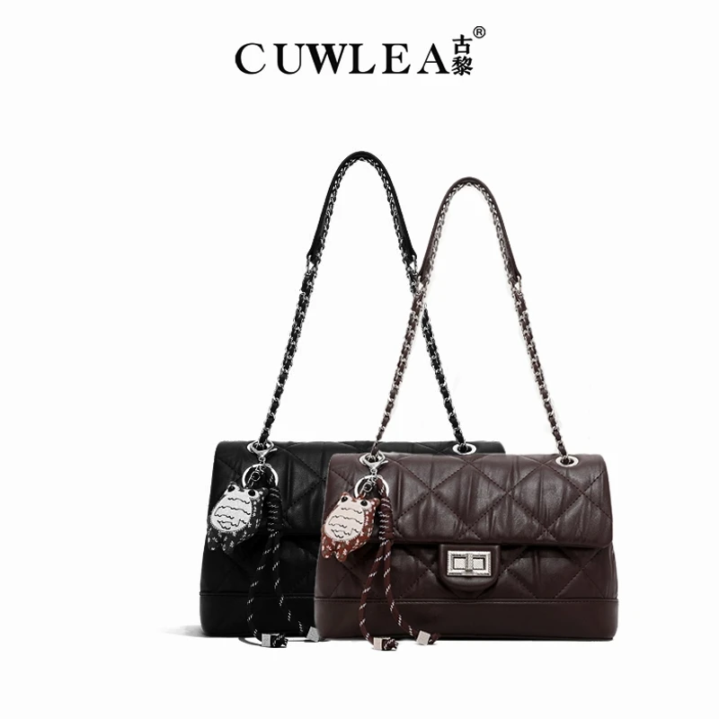 【CUWLEA/古黎】小香风新款女包绣线菱格百搭斜挎包GL-3580(送挂件