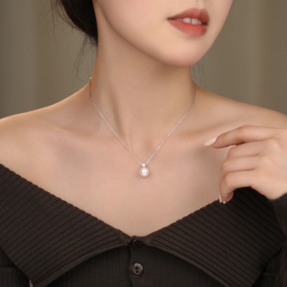 坠链均925银 戴妃正圆极光施家珠项链纯银秋冬毛衣链百搭高级感