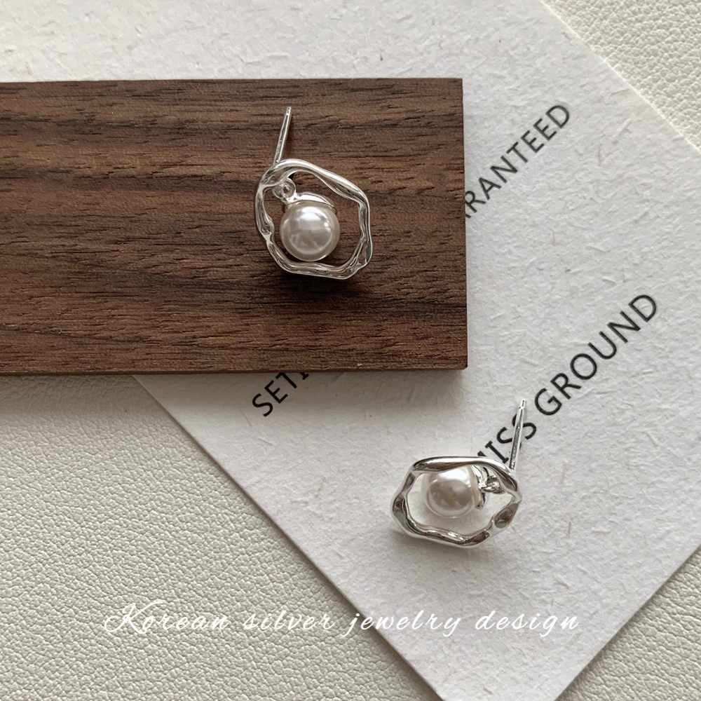 925银耳饰 925纯银镂空圆环珠珠耳钉女极简时尚轻奢个性百搭耳饰