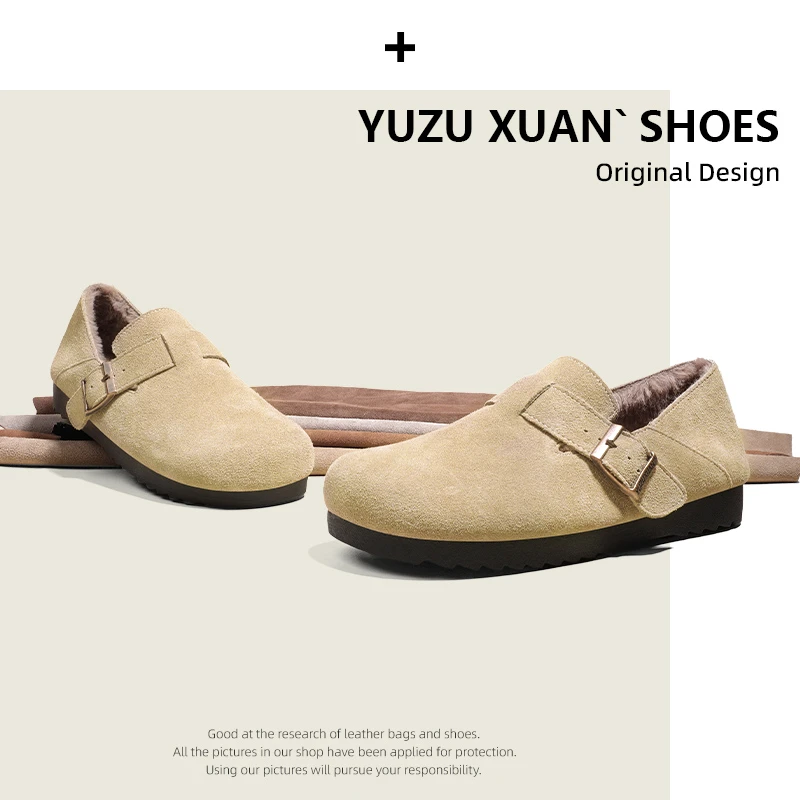 2025年新款冬季加绒勃肯鞋真皮毛毛鞋女外穿冬季包头雪地靴博肯鞋