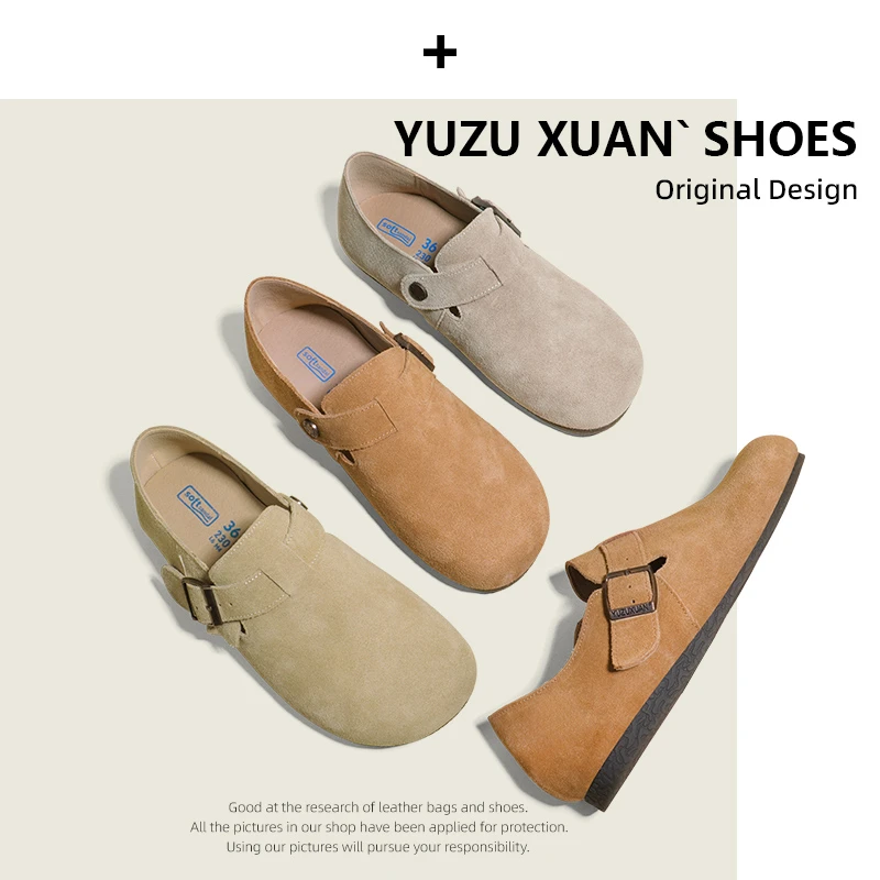 【集美专属】牛皮秋冬真皮软底舒适复古勃肯鞋女防滑休闲百搭低帮鞋