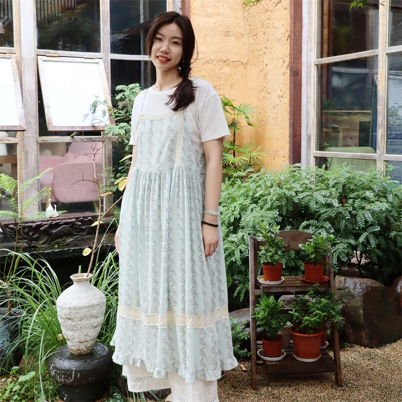 韩版吊带花边法式温柔宽松印花浪漫文艺百搭无袖背心长针织衫罩衫