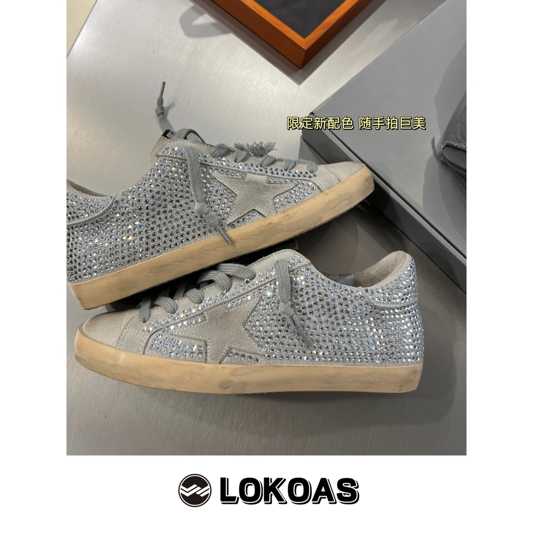 限定纯手工进口奥钻满钻星星小脏鞋内增高复古做旧休闲鞋板鞋