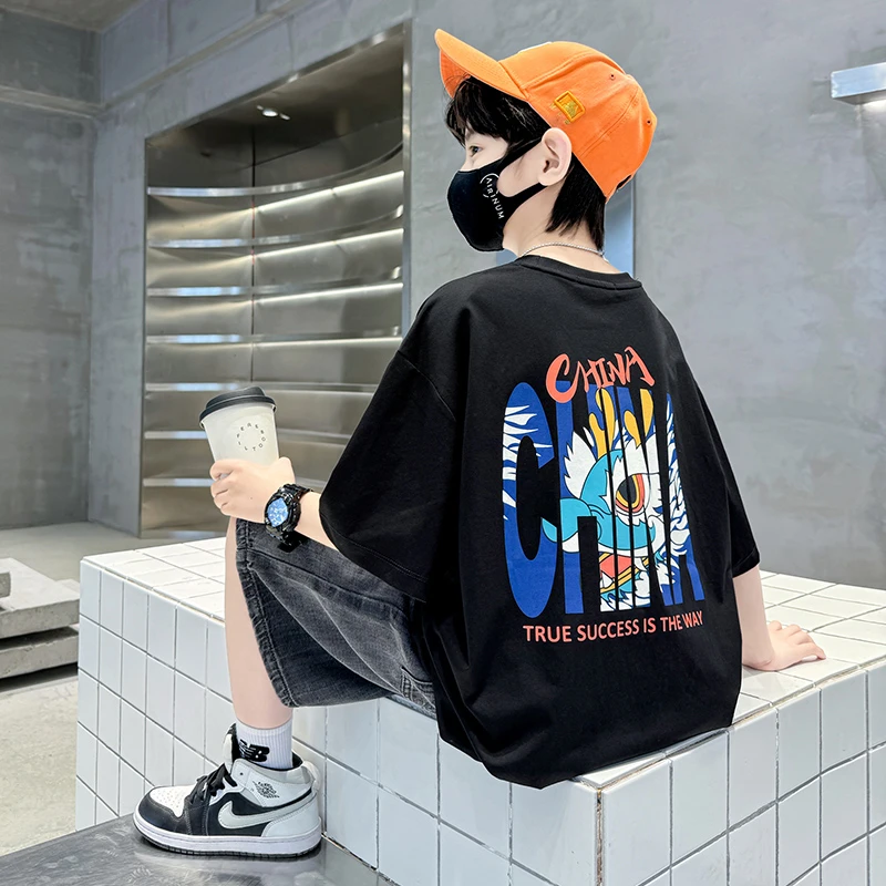 【2025夏季】男童中大童套装国潮印花夏款儿童短袖休闲男孩宽松潮流