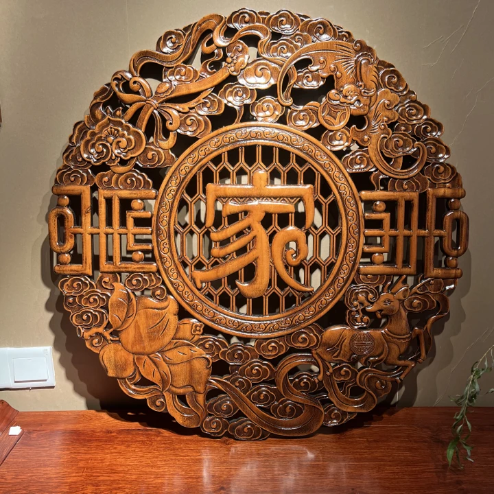 东阳木雕镂空雕刻工艺挂 香樟木材质玄关客厅背景墙传统壁挂精美