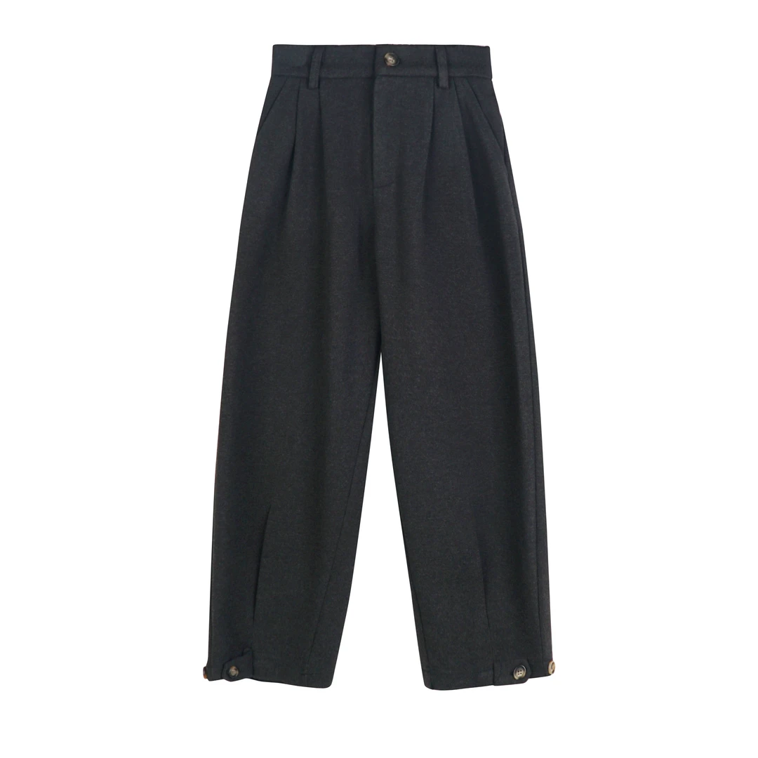 【折扣】YO定制小个子韩系显瘦遮胯休闲裤秋季时髦百搭纽扣束脚裤