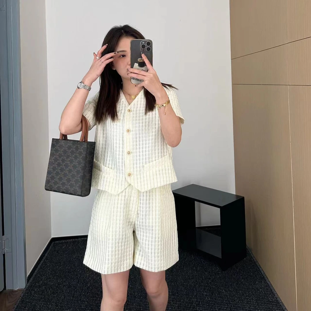 【折扣】YO定制韩版气质小个子西装套装显瘦V领西服宽松短裤两件套