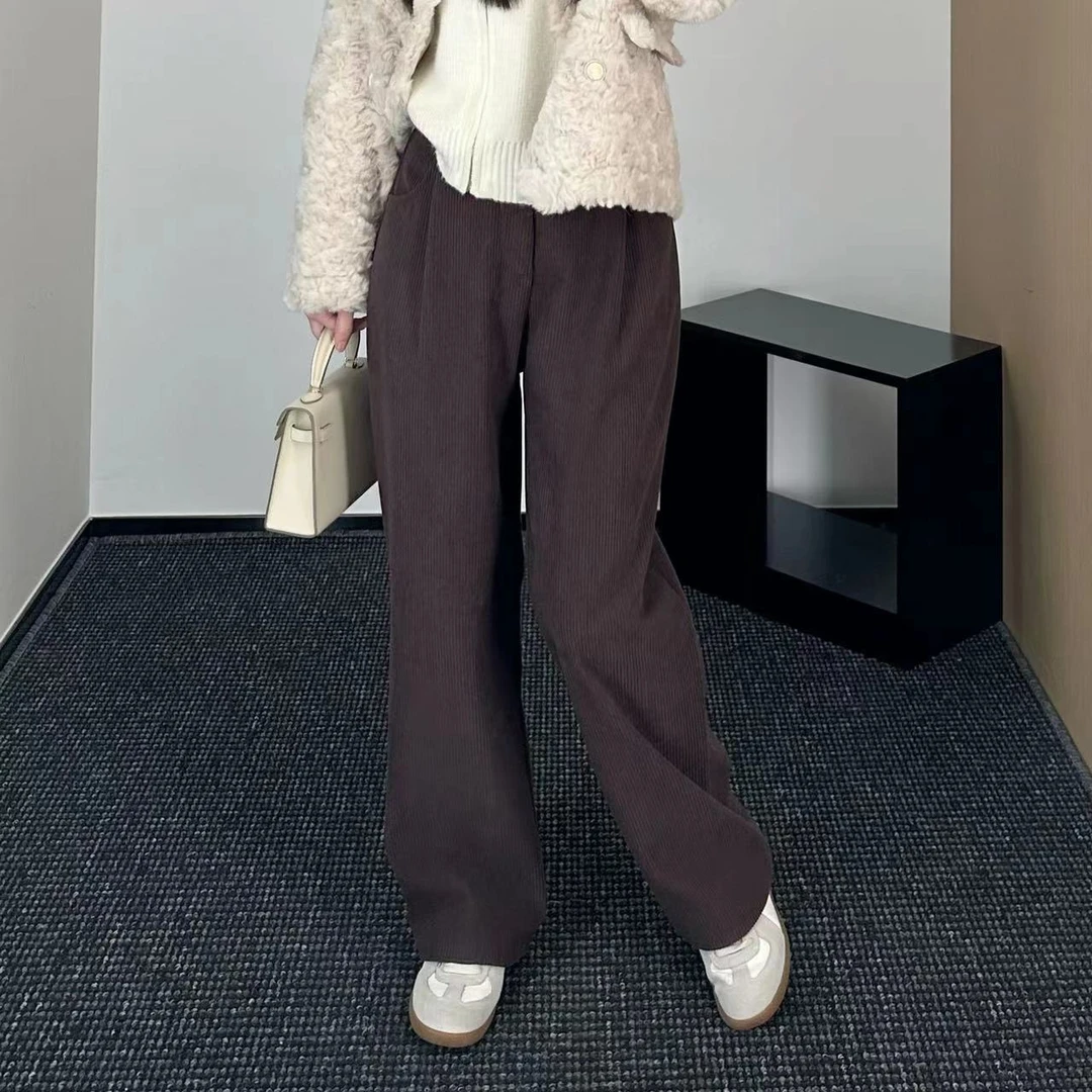 【折扣】YO定制150小个子百搭显瘦加绒阔腿裤秋冬高腰宽松遮肉裤子