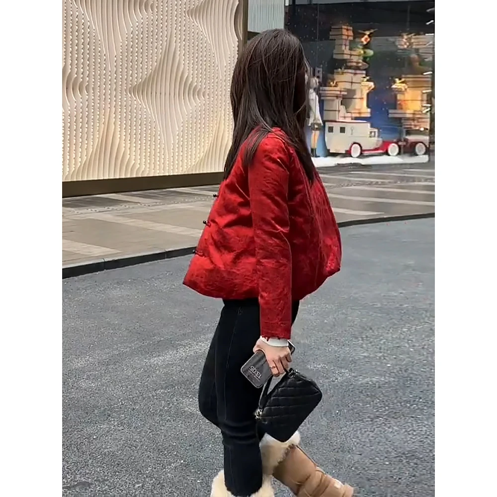 新中式国风女装新年战袍红色盘扣短款棉服棉衣外套冬季2025新款