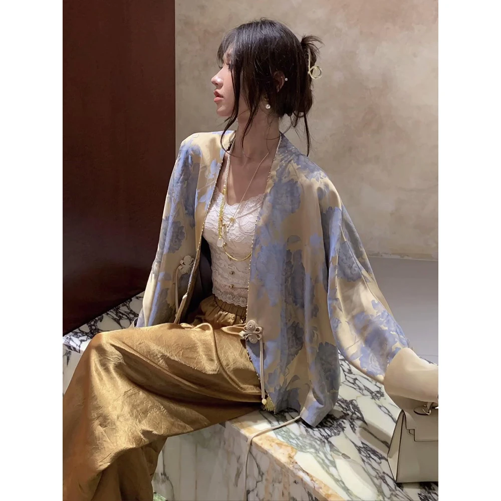 新中式女装国风佛系禅意唐装上衣外套裤子两件套装女2024新款春款