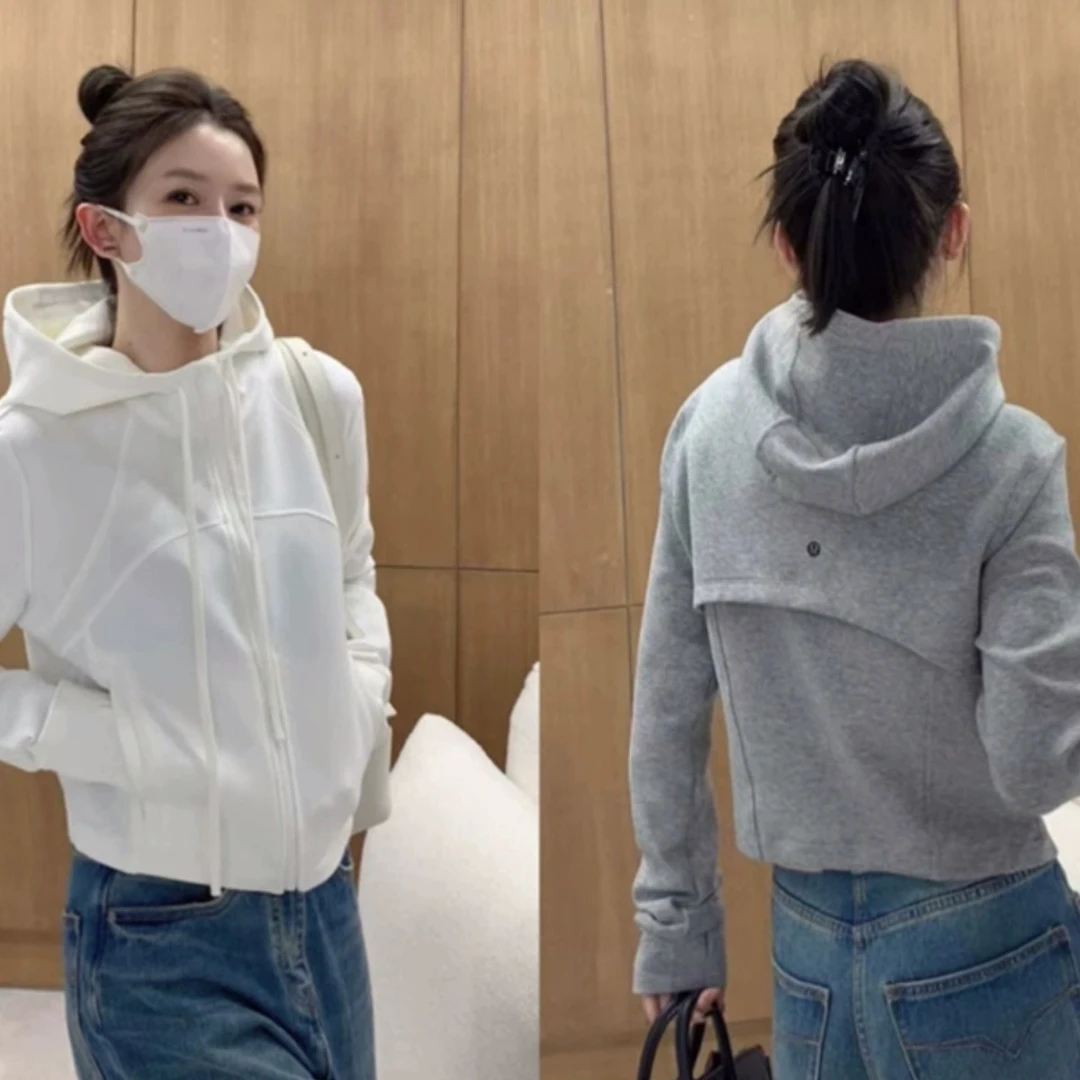 芯娇晴2025春秋季新款欧货连帽抽绳拉链后背刺绣开衫卫衣外套女士
