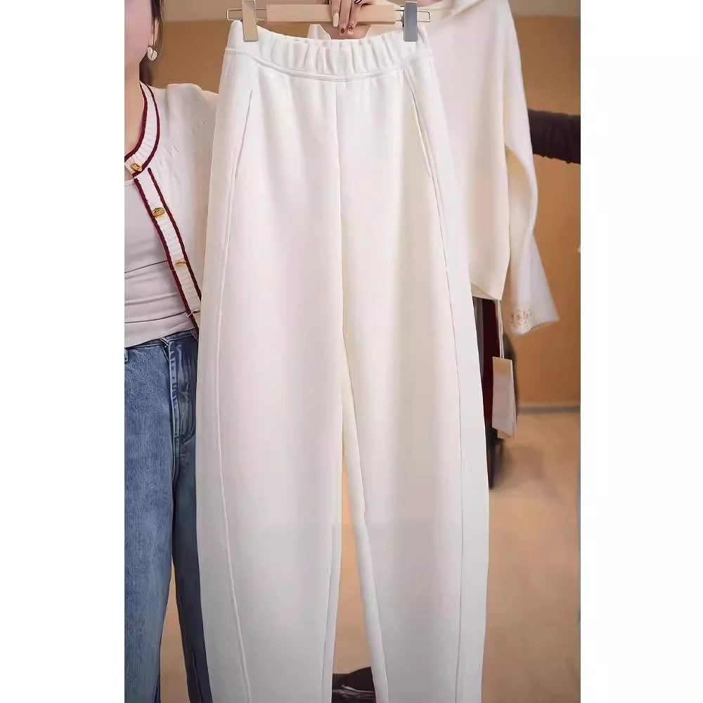 芯娇晴2025新款慵懒高级感休闲卫裤高腰直筒加绒加厚阔腿裤女冬季