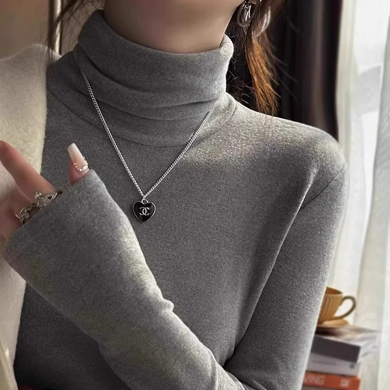 芯娇晴德绒高领打底衫女2024新款春秋季小香风内搭堆堆领灰色上衣