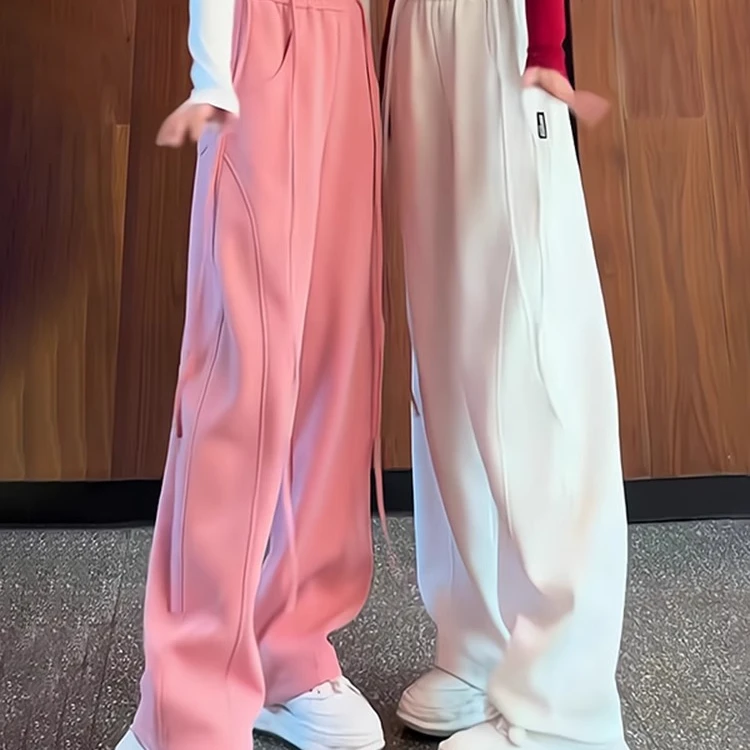 芯娇晴2025春秋装新款宽松休闲运动裤女美式高腰直筒阔腿地裤卫裤
