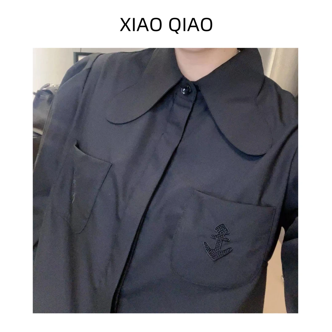 (小乔家)冬季气质百搭衬衫拼接轻奢长袖时尚经典经典商务秋冬翻领