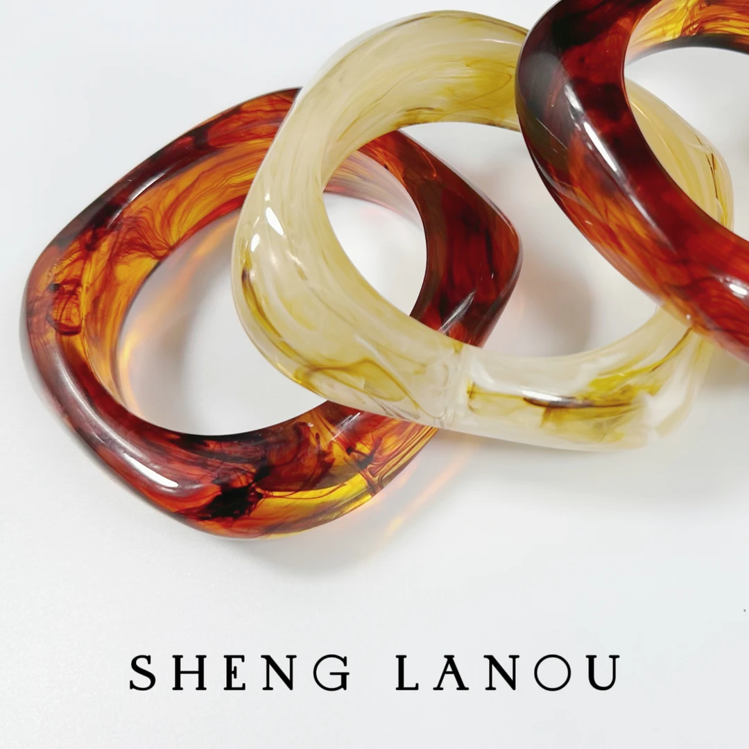 非金属树脂手镯 晕染理石花纹不规则手镯女ins复古亚克力小众手环