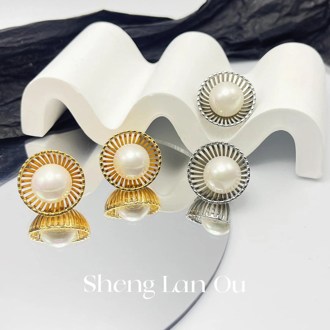 圣兰欧 铜合金耳饰 董洁同款升级版五彩珠珠镂空肌理花朵清冷耳环