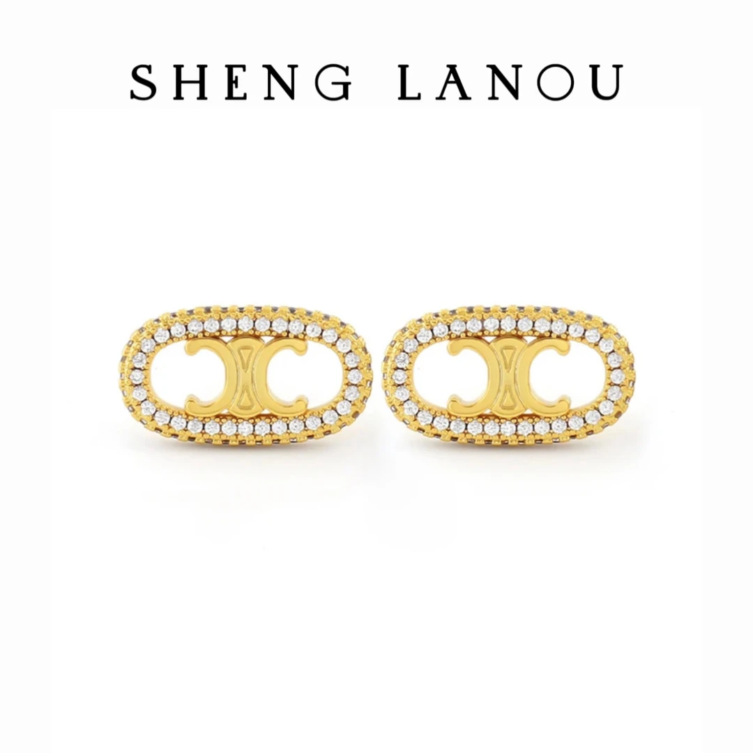 铜合金耳饰 celi满钻气质轻奢时尚欧美经典金色耳环耳钉网红爆款