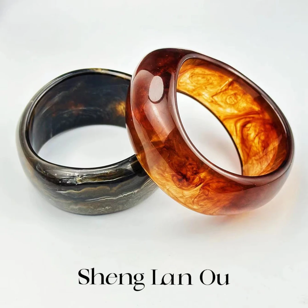 非金属树脂手镯 晕染理石花纹不规则手镯女ins复古亚克力小众手环