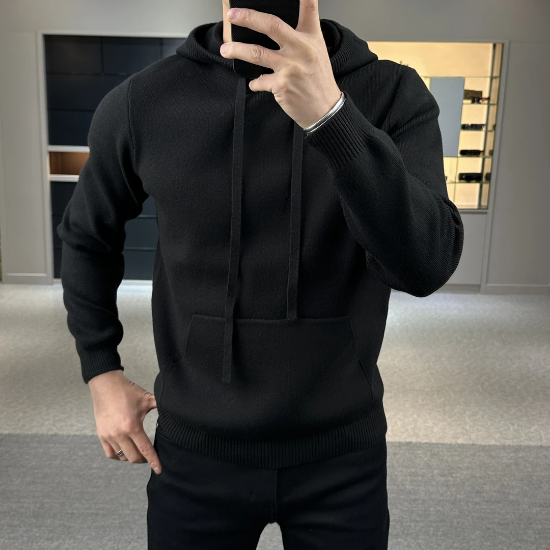 保暖搭子美拉德连帽针织衫带帽针织卫衣男士毛衣时尚百搭休闲潮流