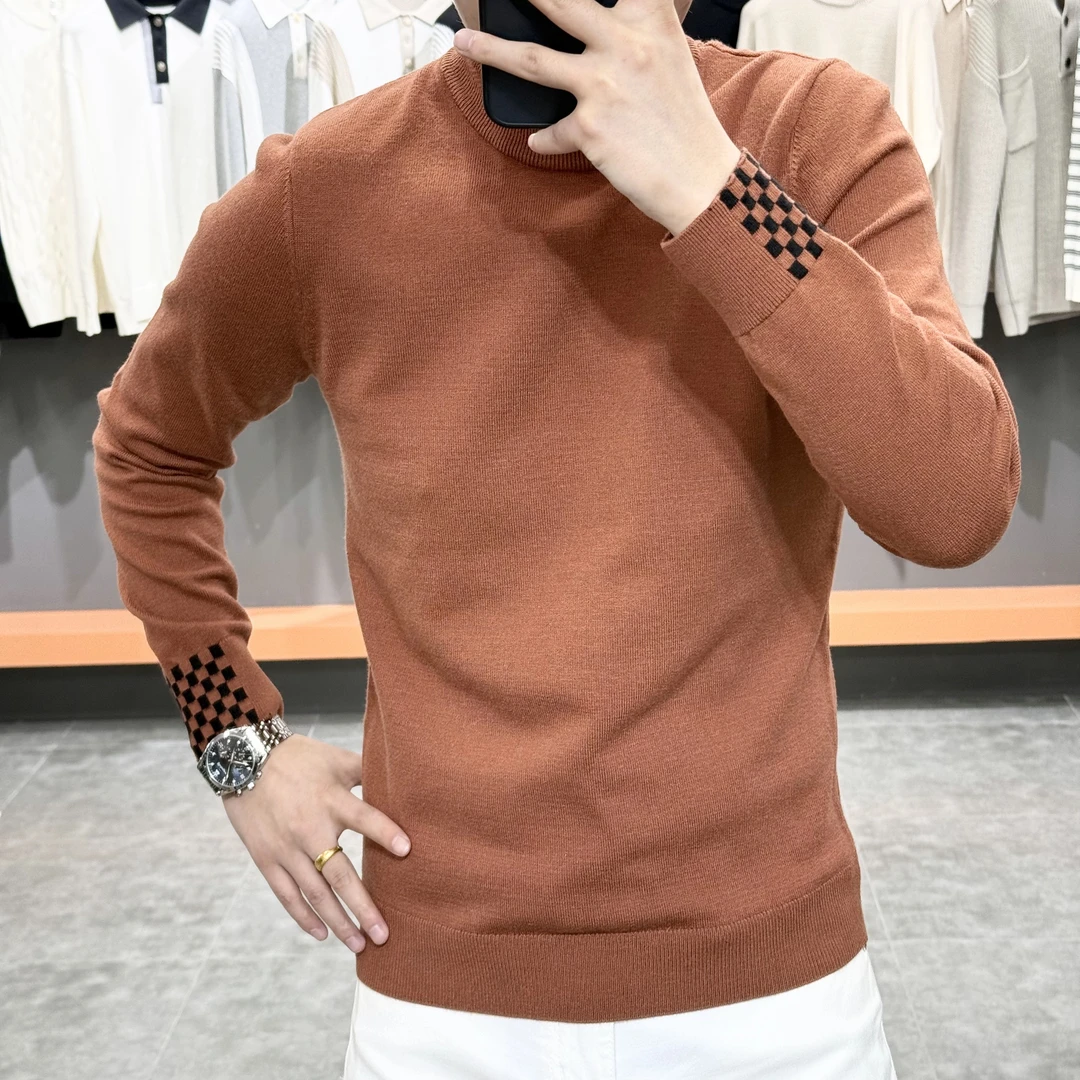 冬季男士休闲打底衫商务百搭针织衫毛衣帅气圆领修身韩版轻奢气质