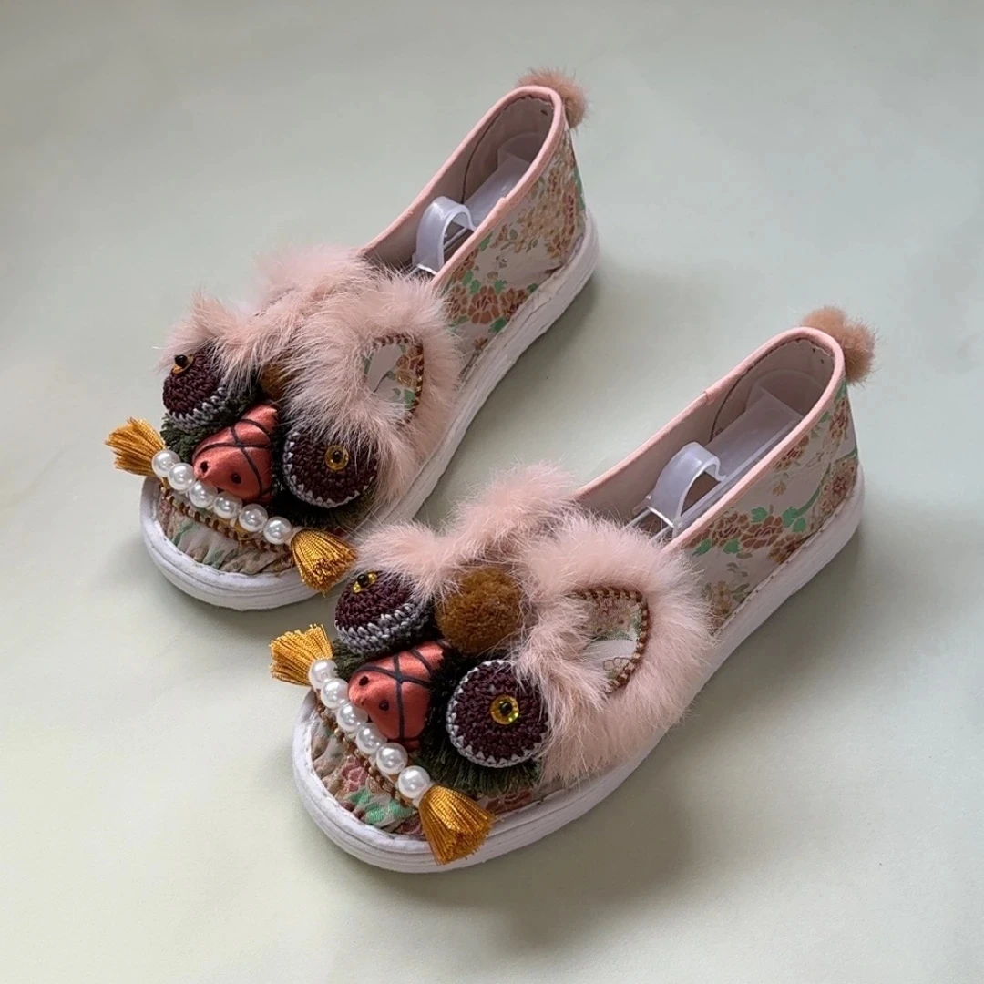 锦云坊 成人虎头鞋一脚蹬织锦手工千层底布鞋串珠时尚国风百搭