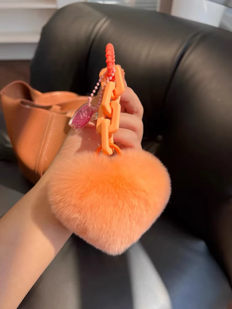 创意硅胶真獭兔毛爱心链条钥匙扣精致书包挂件情侣挂饰汽车钥匙链