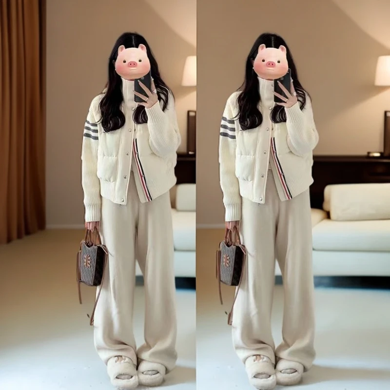 【国标鸭绒】TB针织拼接三条杠短款2024秋冬保暖羽绒服潮百搭休闲