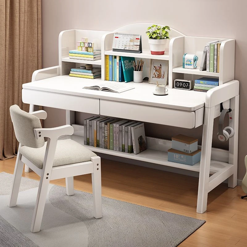 实木纯实木书桌写字台书架电脑桌家用简易工作台卧室台式桌