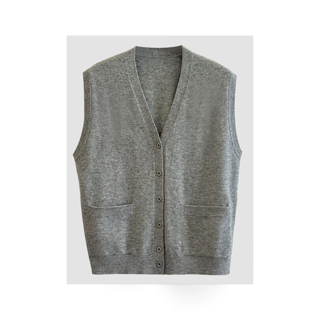 口袋马甲 秋季秋冬100绵羊毛休闲百搭纯色无袖宽松时尚开衫马甲