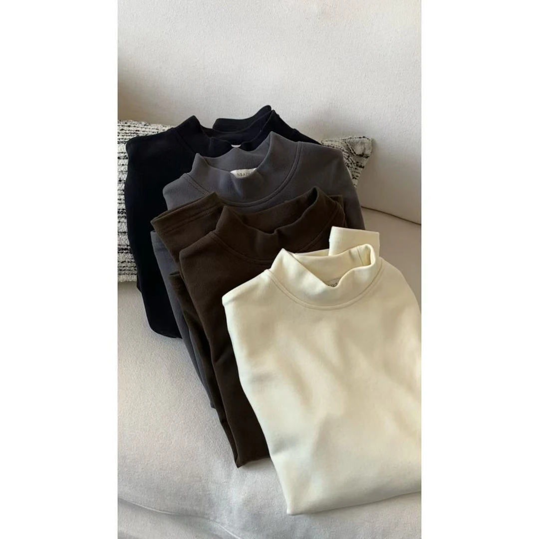 双面磨毛T 冬天的“暖宝宝”超舒服软糯半高领百搭弹力t恤打底衫